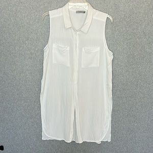 Dalia White Collared Sleeveless Tunic Beach Coverup with Side Slits Size XL